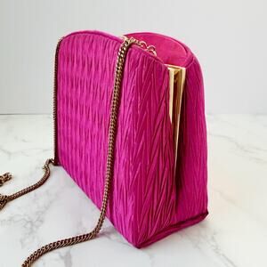 Vintage 80s Regal Smocked Satin Fuchsia Shoulder Bag Evening Glam Statement